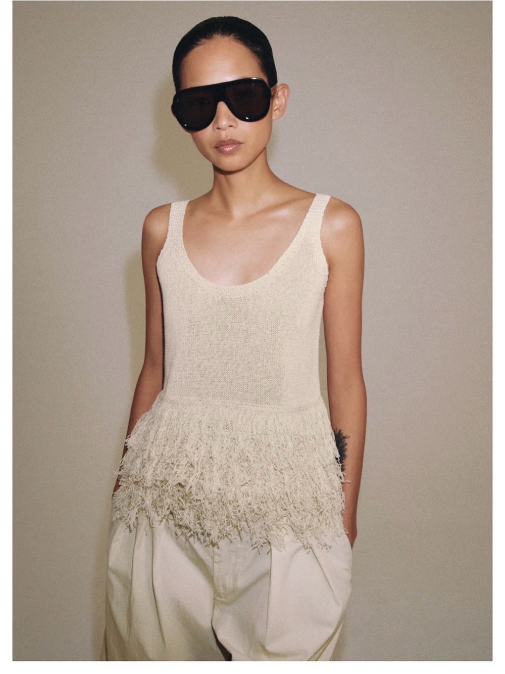 Zara Cream Fringe Knit Top